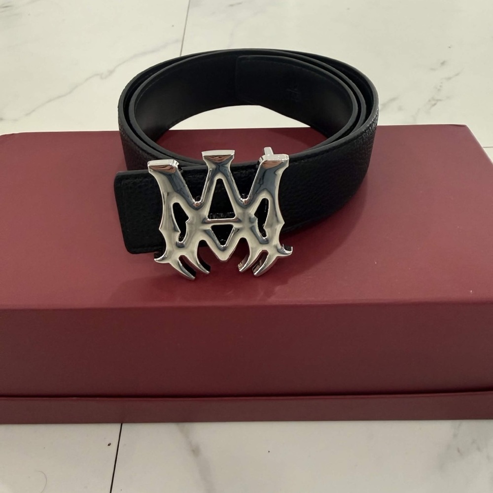 Amiri MA Logo Gold Belt Vegan Leather Size 32